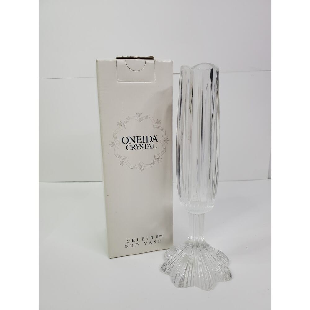 Vintage ONEIDA Crystal Celeste Bud Vase Germany 8” w/Box 1998 C092104 - Picture 2 of 9